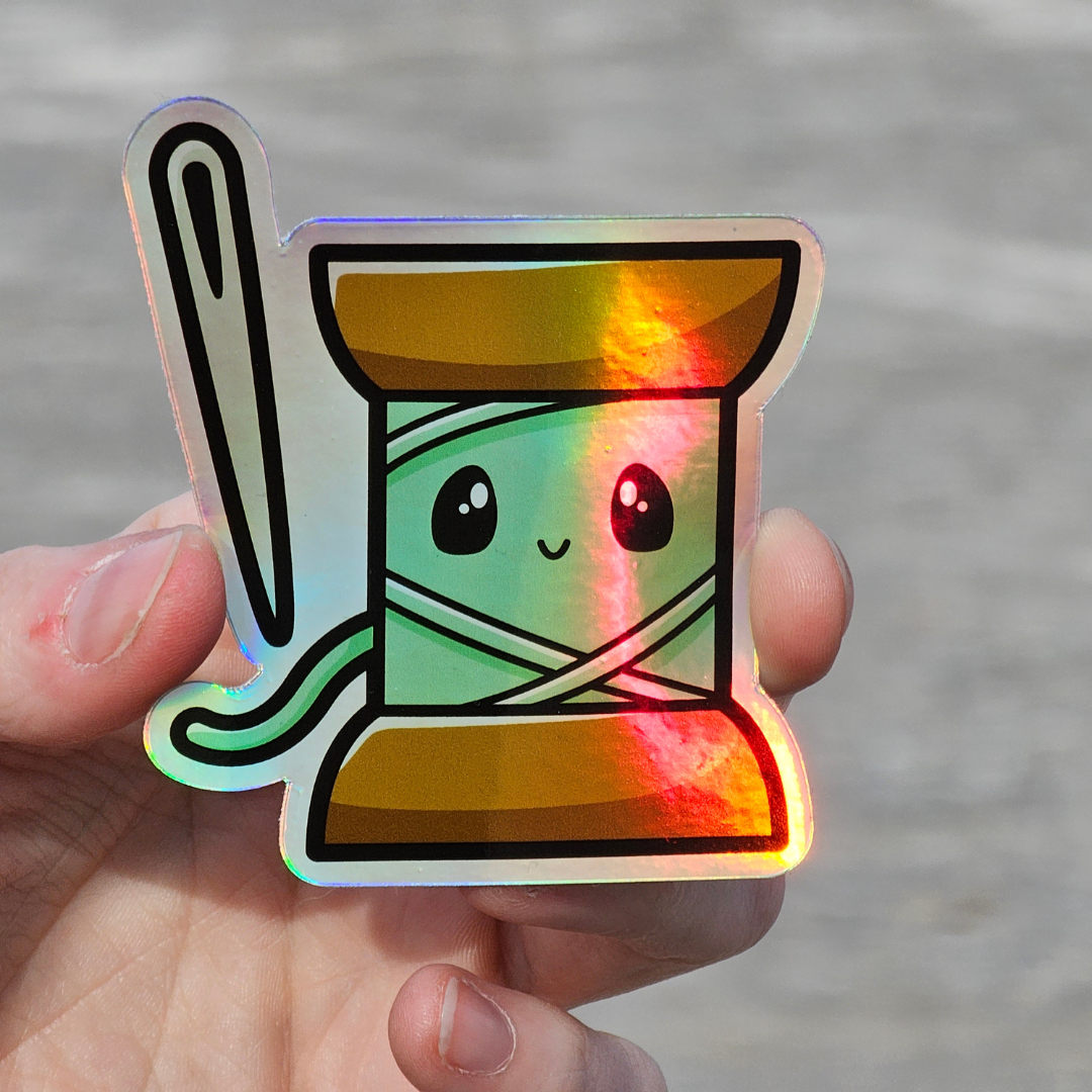 Cute Thread Spool Holographic Sticker