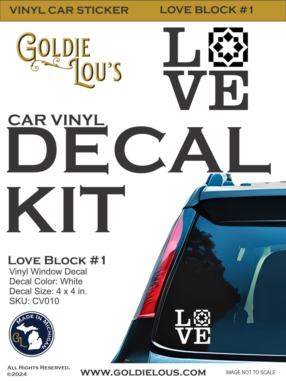 LOVE Quilting Block #1 Car Vinyl Decal Kit