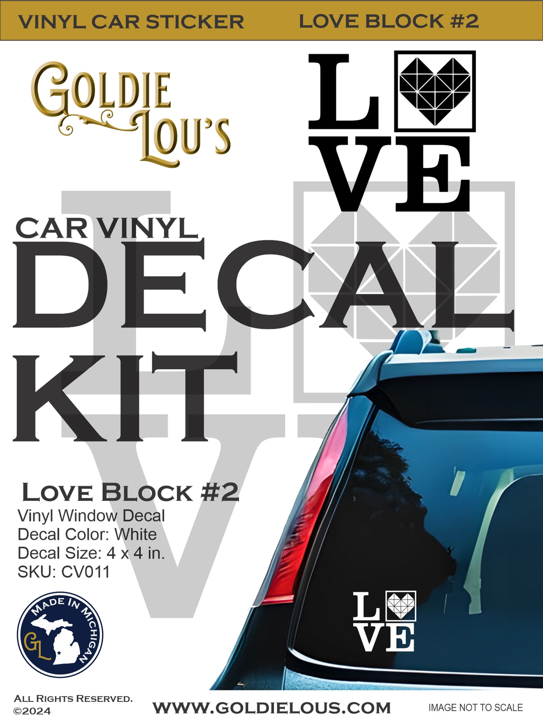 LOVE Quilting Block #2 Car Vinyl Decal Kit