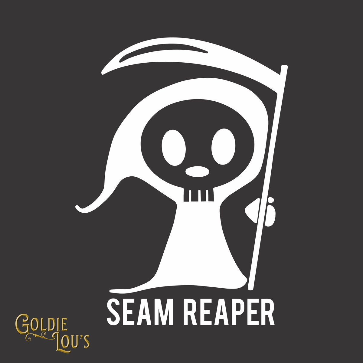 Seam Reaper Car Vinyl Decal, close-up of the design