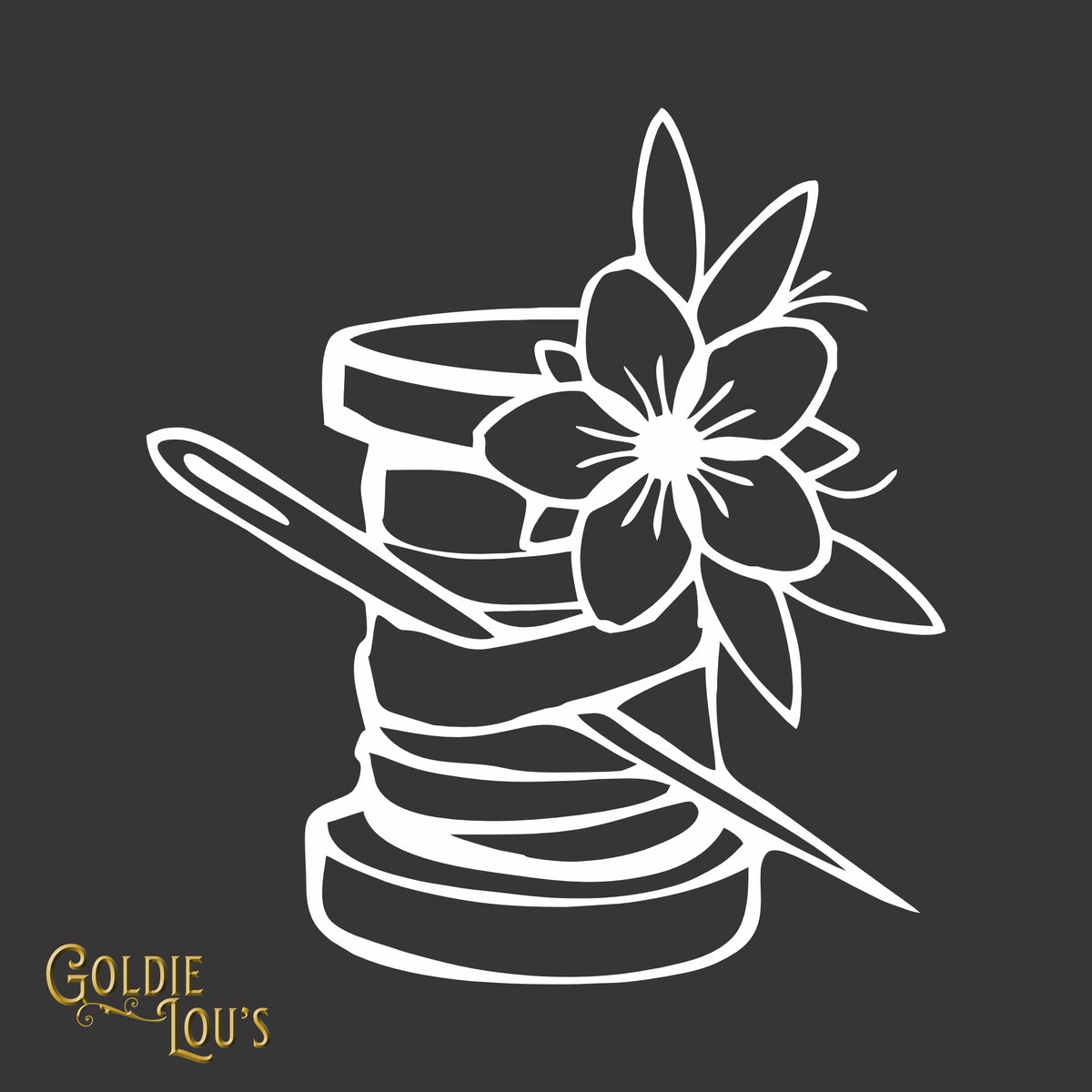 Thread and Flowers Car Vinyl Decal, close-up of the design
