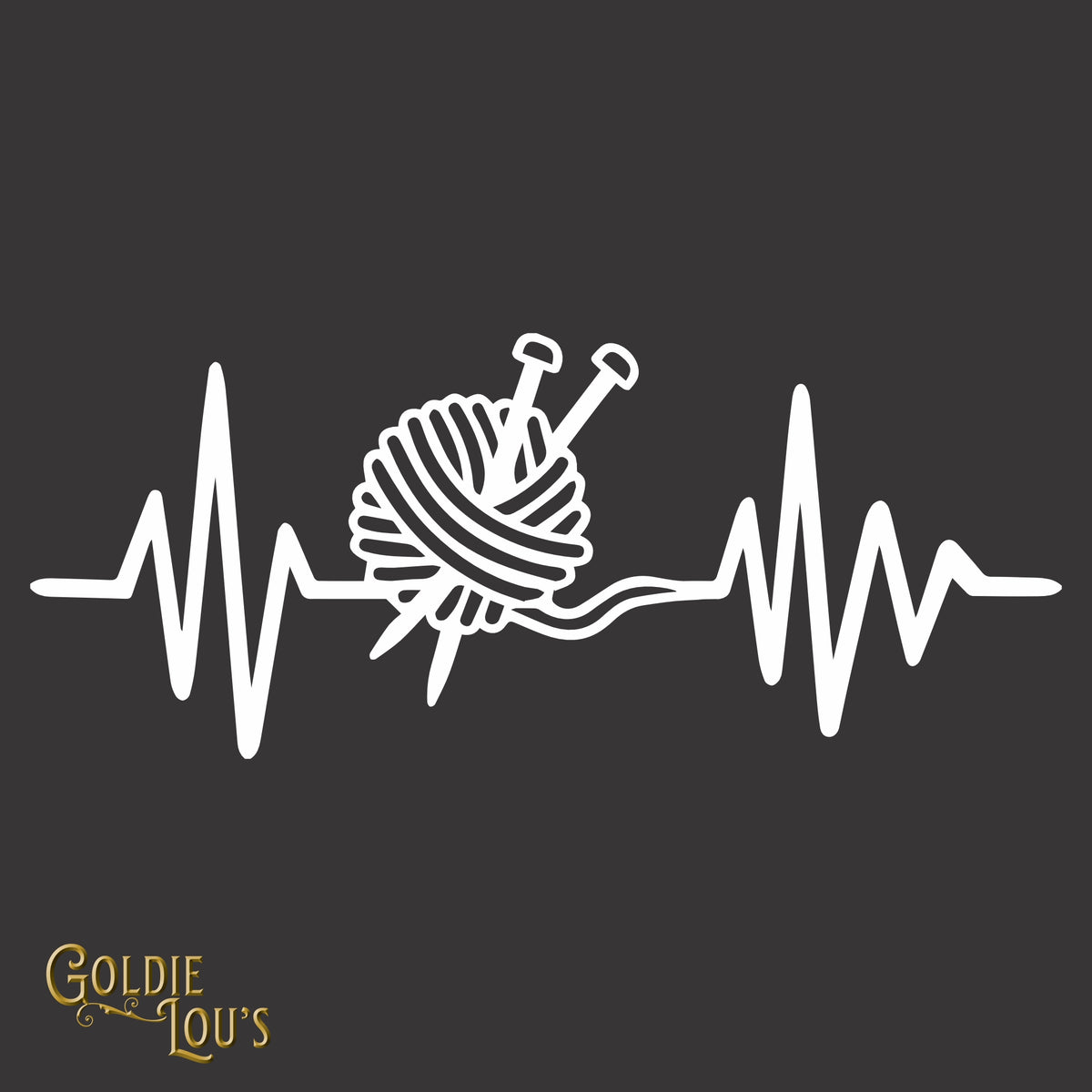 Yarn Heartbeat Car Vinyl Decal, close-up of the design